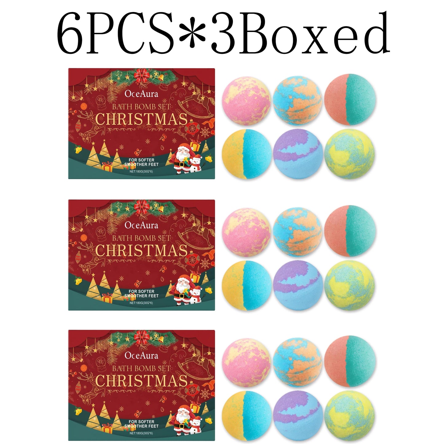 OceAura Christmas Bath Bomb Gift Set – 6pc Fizzy & Moisturizing