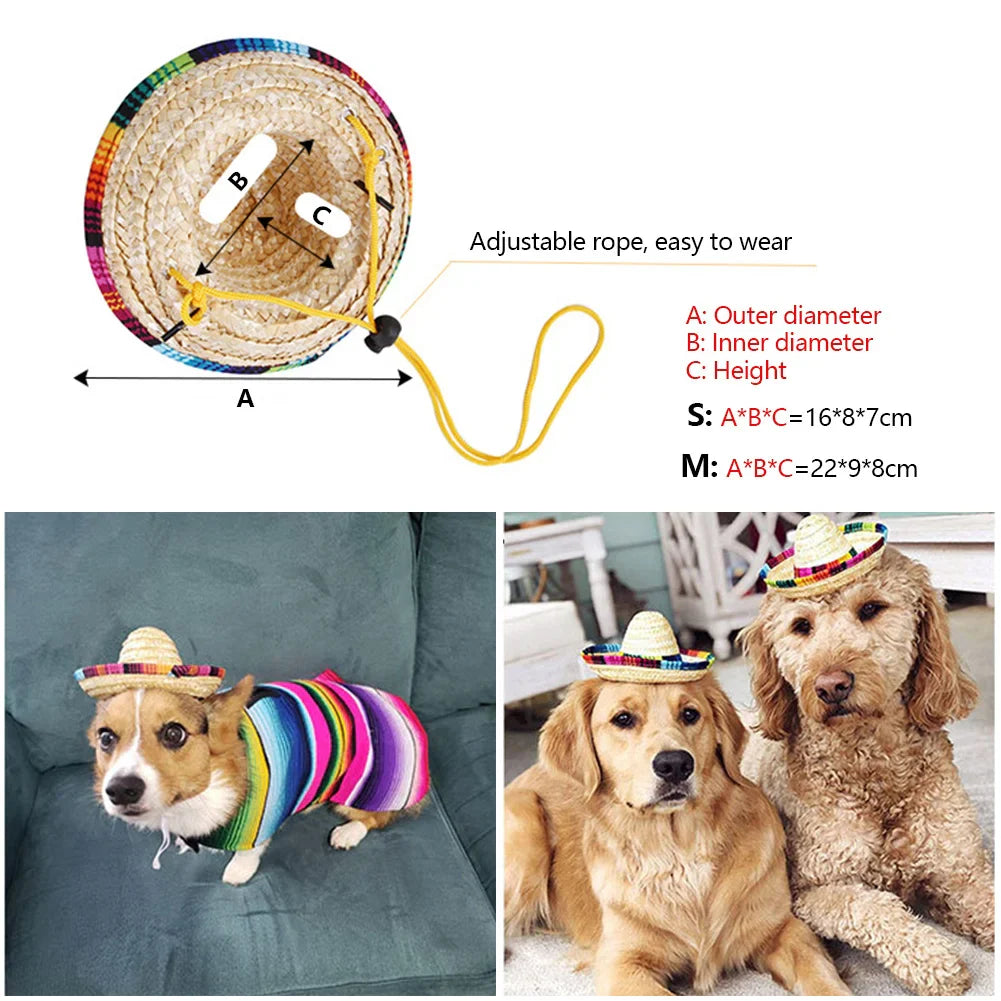 Mini Sombrero Pet Hat – Straw Costume Hat for Dogs & Cats