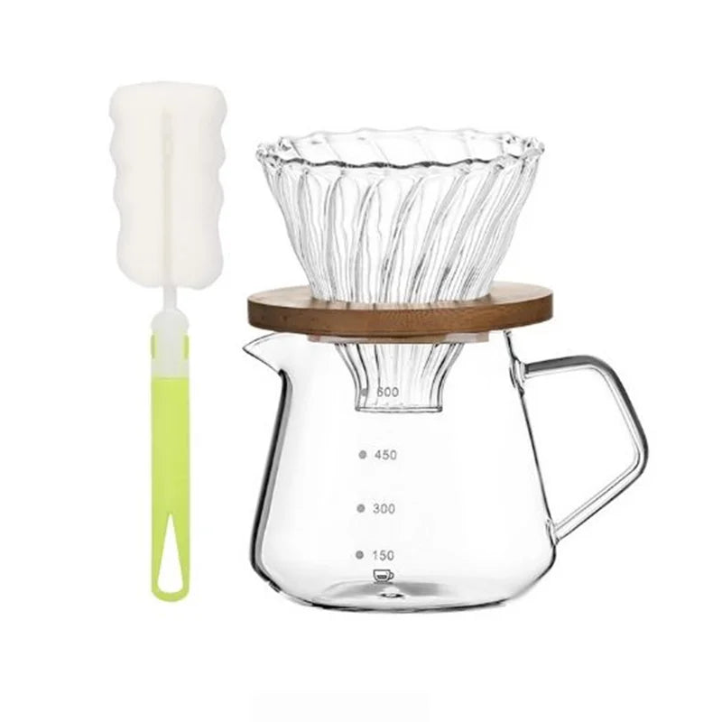 Pour Over Coffee Maker Set, Borosilicate Glass Coffee Server with Cleaning Brush, Pour Over Coffee Dripper Carafe for Home Cafe Peaceful Pleasures Health and Wellness 600ml