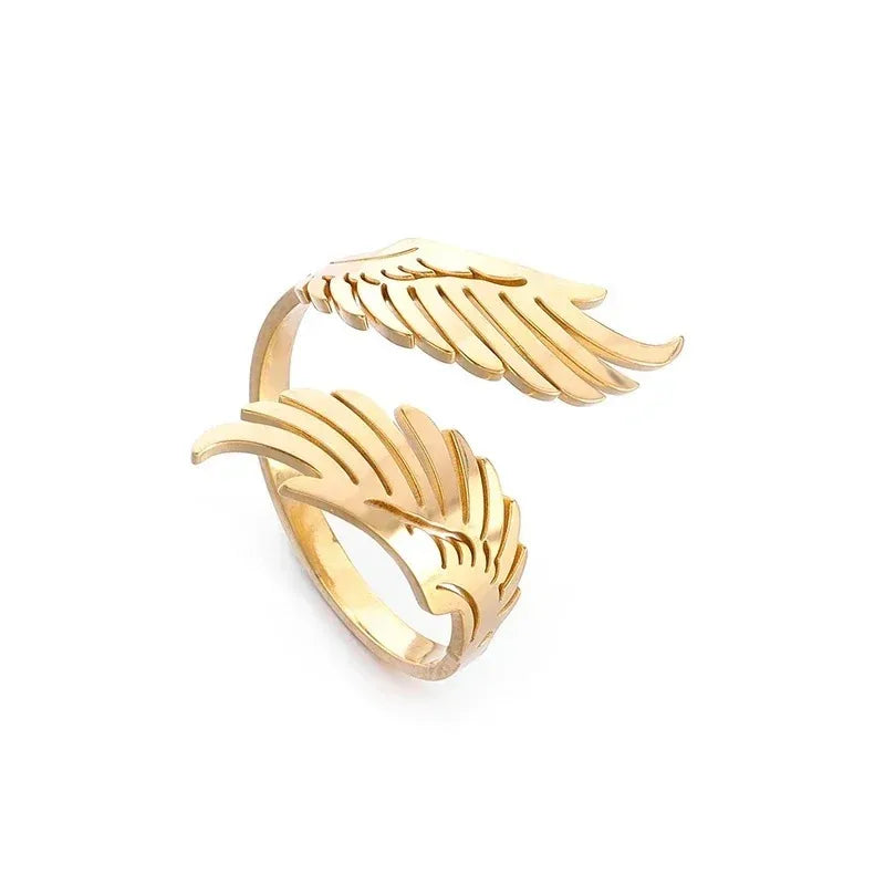 Stainless Steel Wings Ring – Adjustable Couple Jewelry Gift
