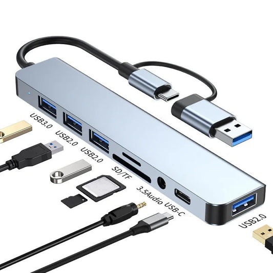 USB C Hub 8-in-2 USB Splitter with USB 3.0/2.0 USB-C Data 3.5 Audio SD/TF Card Reader Multiport USB C HUB for MacBook Laptop Peaceful Pleasures Health and Wellness