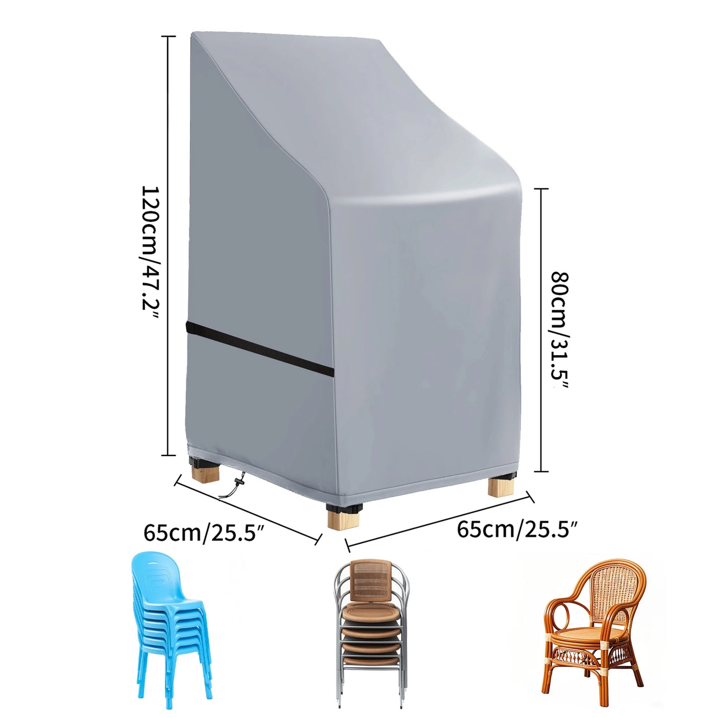 Stacked Chair Cover Waterproof Patio Bench Cover Outdoor Garden Furniture Protector Sofa Seat Rain Snow Dust Proof Covers Black Peaceful Pleasures Health and Wellness 65x65x80x120cm