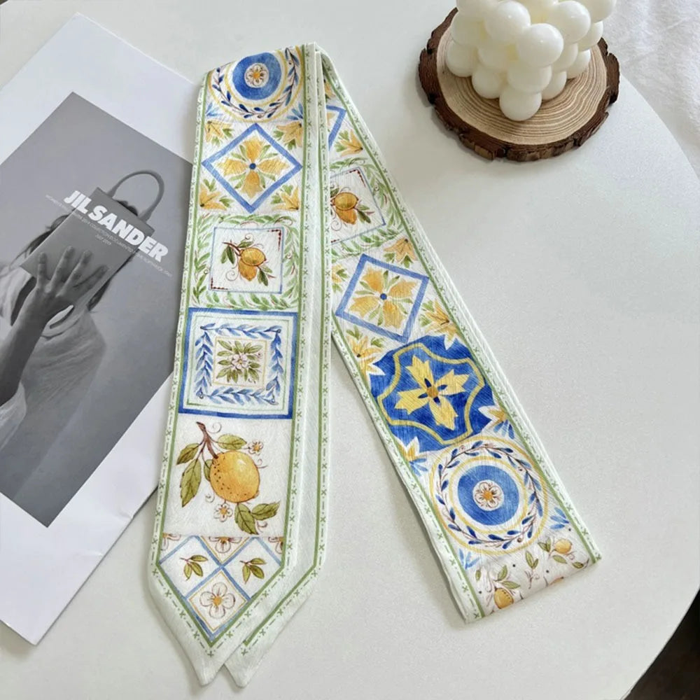 Floral Satin Ribbon Scarf – Long Thin Hair & Bag Accessory