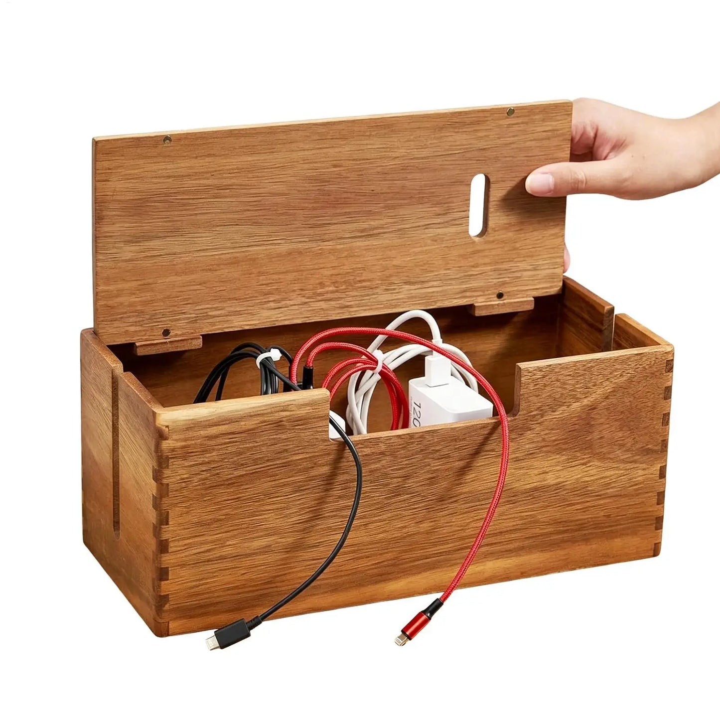 Wooden Cable Storage Box – Cord & Charger Organizer