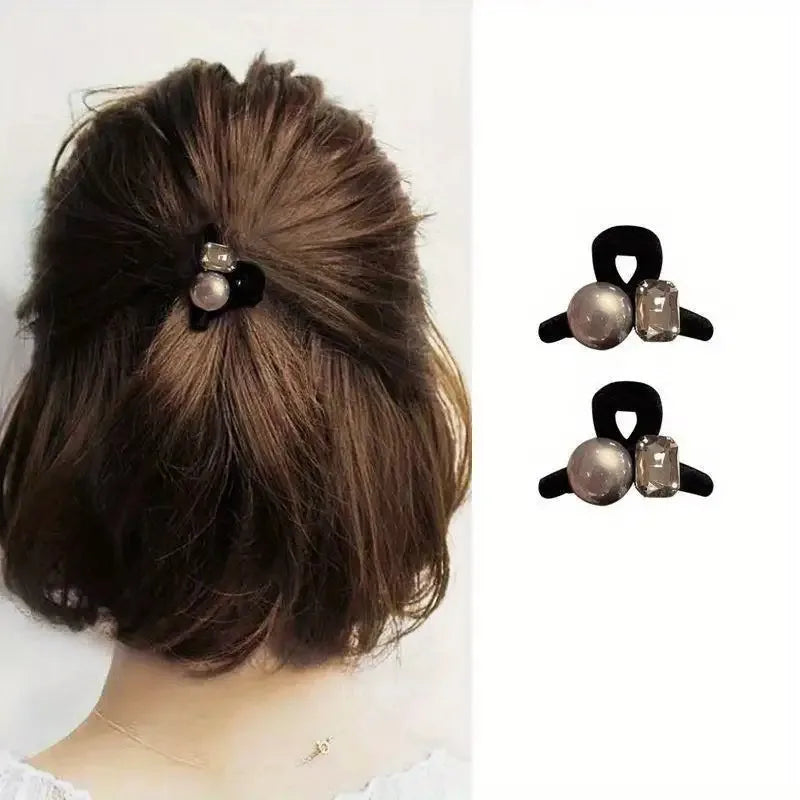 Luxurious Velvet Hair Barrette – Pearl & Rhinestone Round Clip Hair Barrette Peaceful Pleasures Health and Wellness