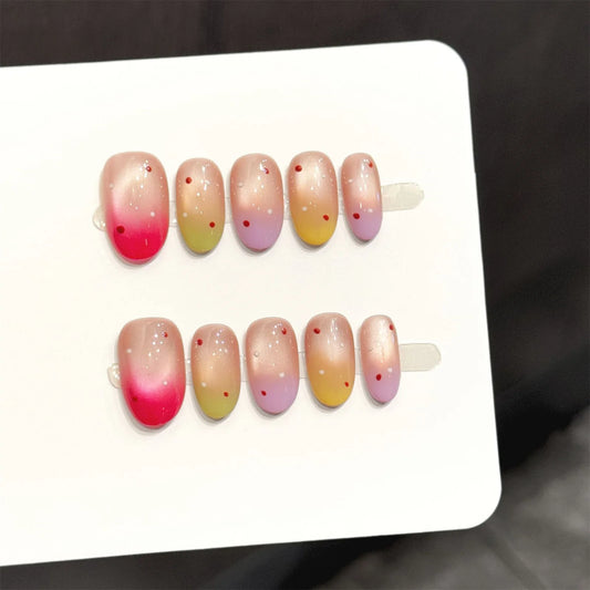 Handmade Cat's Eye Press-On Nails | Rainbow Gradient Almond Tips Press-On Nails Peaceful Pleasures Health and Wellness