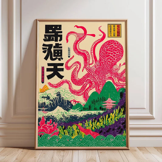 Retro Ukiyo-E Sea Creature Canvas Wall Art Print | Home Decor Canvas Wall Art Peaceful Pleasures Health and Wellness G4661 21x30cm Metal Framed