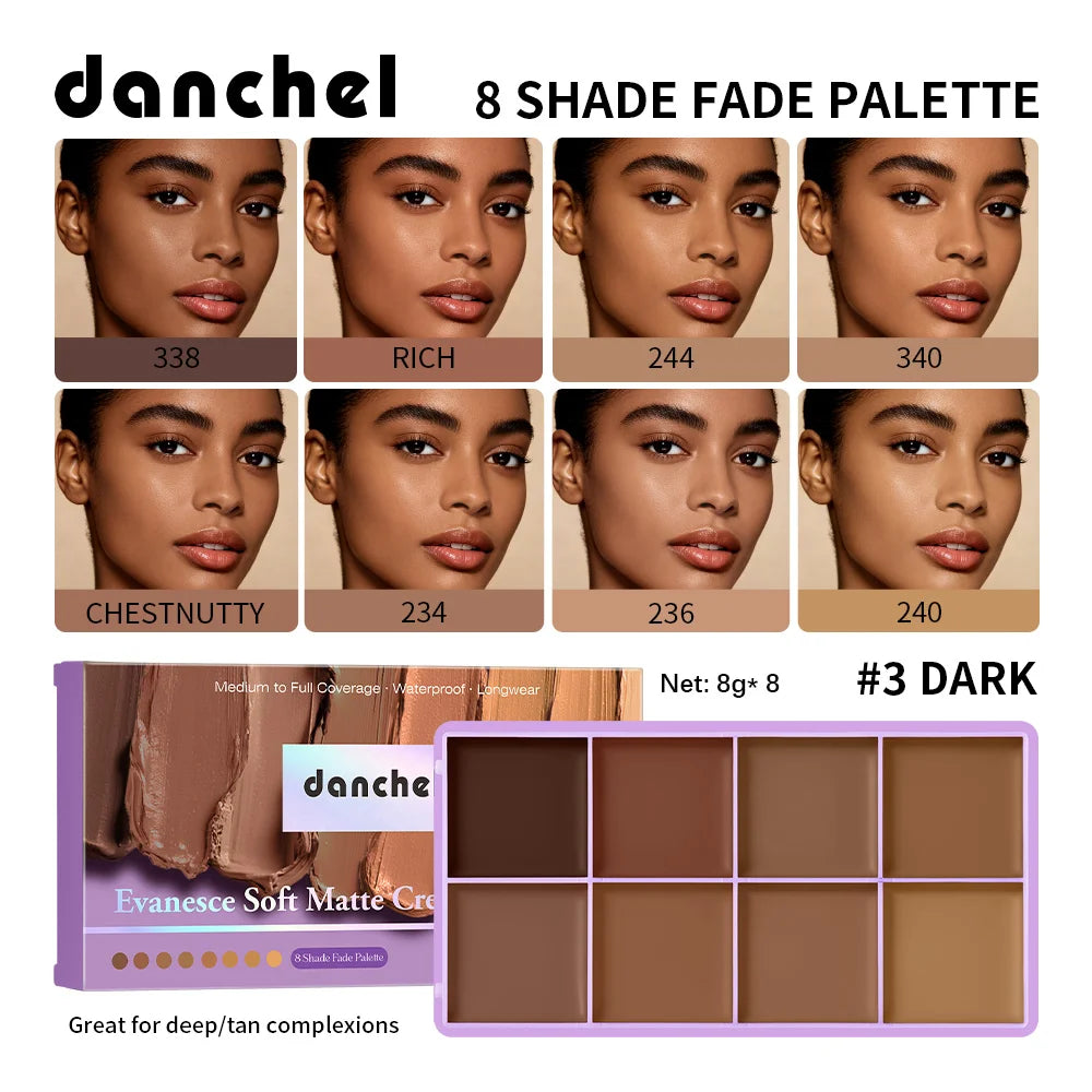 8 Shade Fade Palette Soft Matte Texture Cover Dark Circles, Redness, Skin Blemishes Waterproof Sweatproof Long-wearing Concealer Peaceful Pleasures Health and Wellness Dark