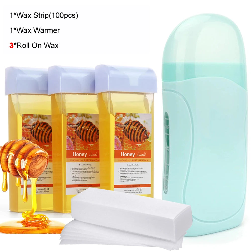 BXA 3-in-1 Roll-On Waxing Kit | Wax Heater, Cartridge & Strips