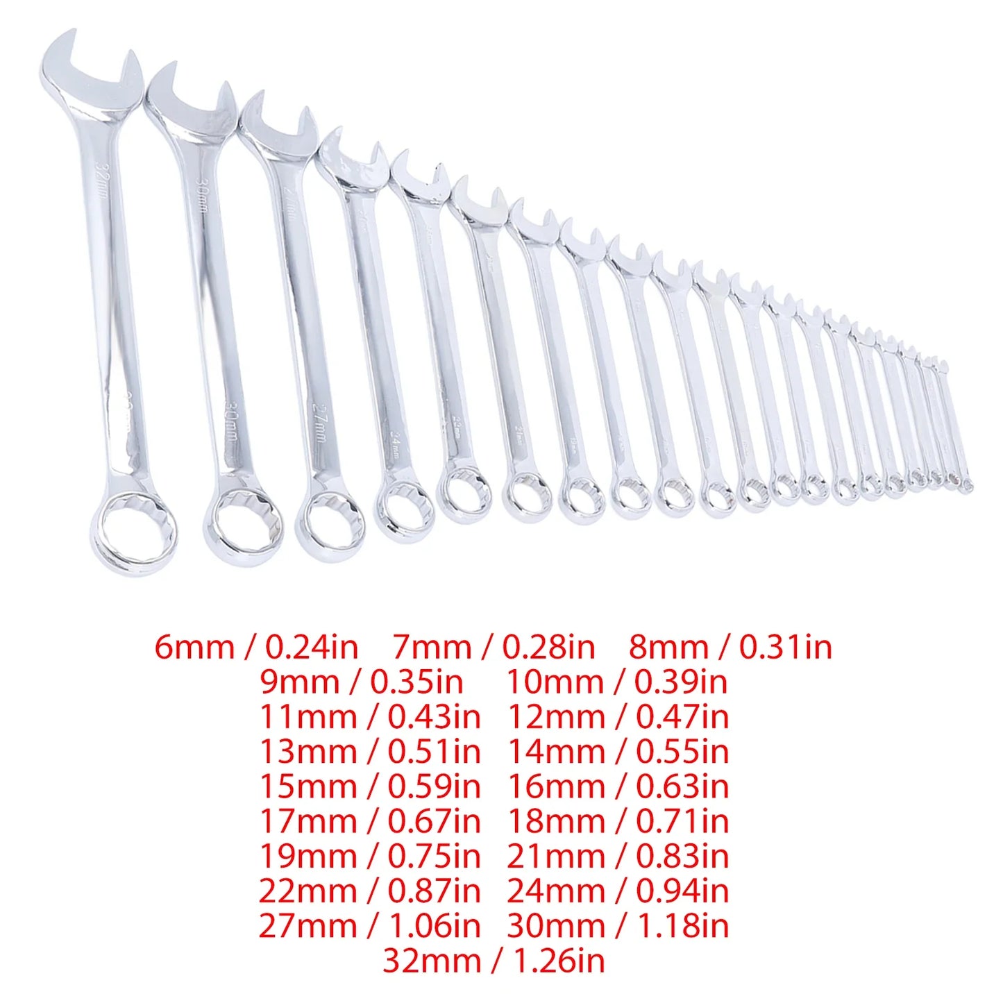 Dual-head Combination Wrench Metric CRV Steel Spanner Chrome Plated