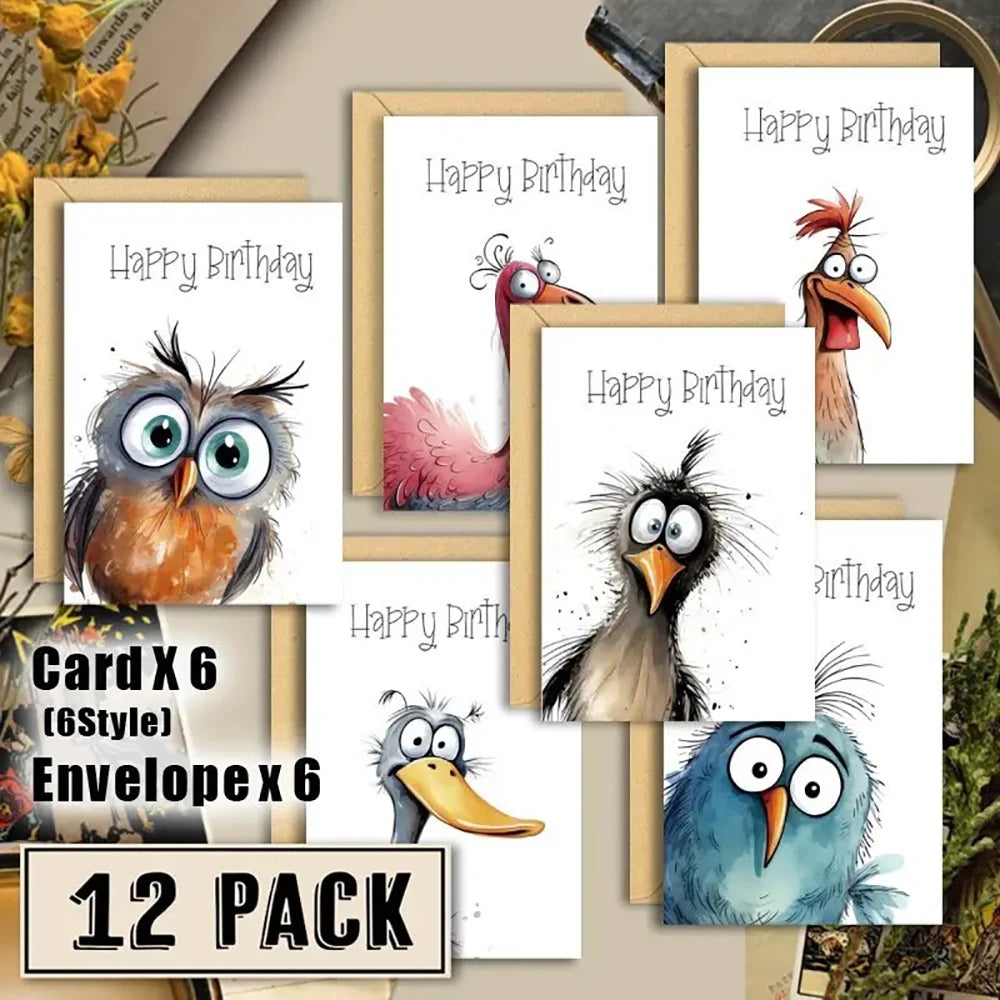 Funny Watercolor Bird Expression Handwritten Greeting Card Birthday