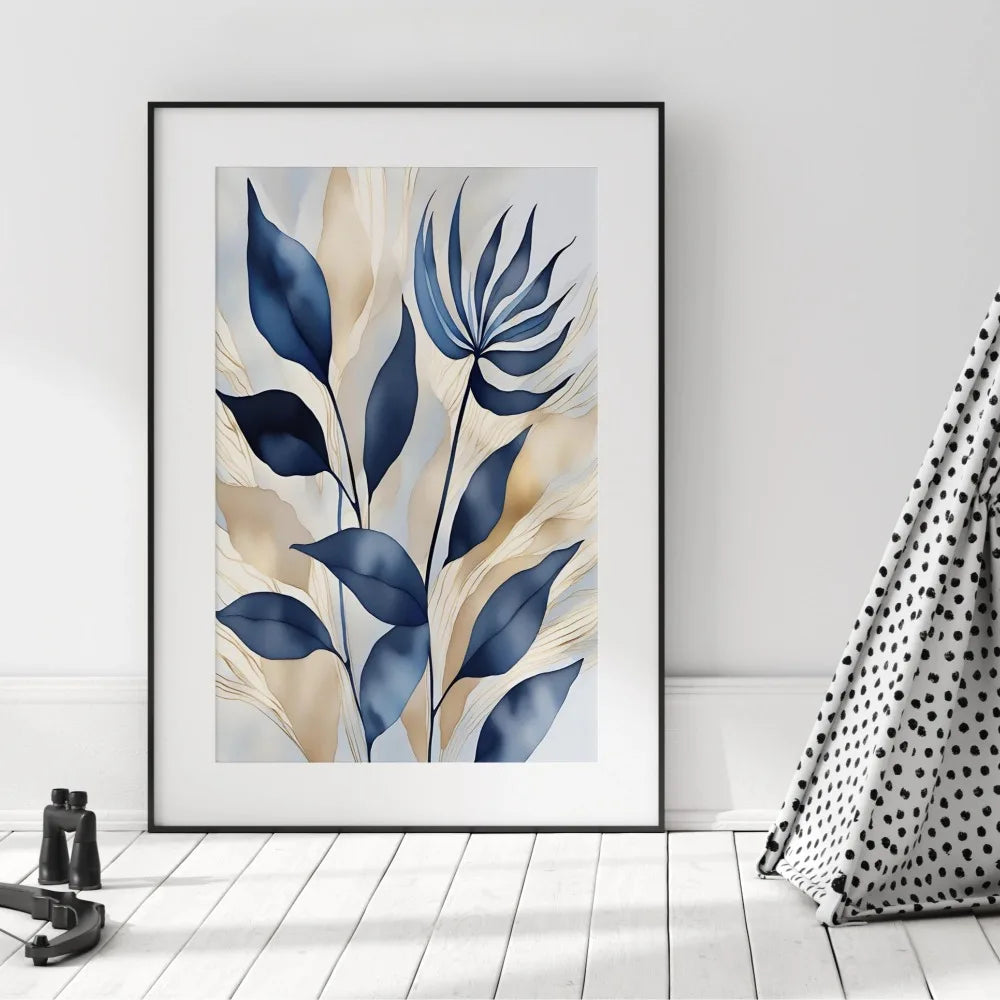 Blue Botanical Leaves Canvas Wall Art | Modern Abstract Plant Poster Canvas Wall Art Peaceful Pleasures Health and Wellness