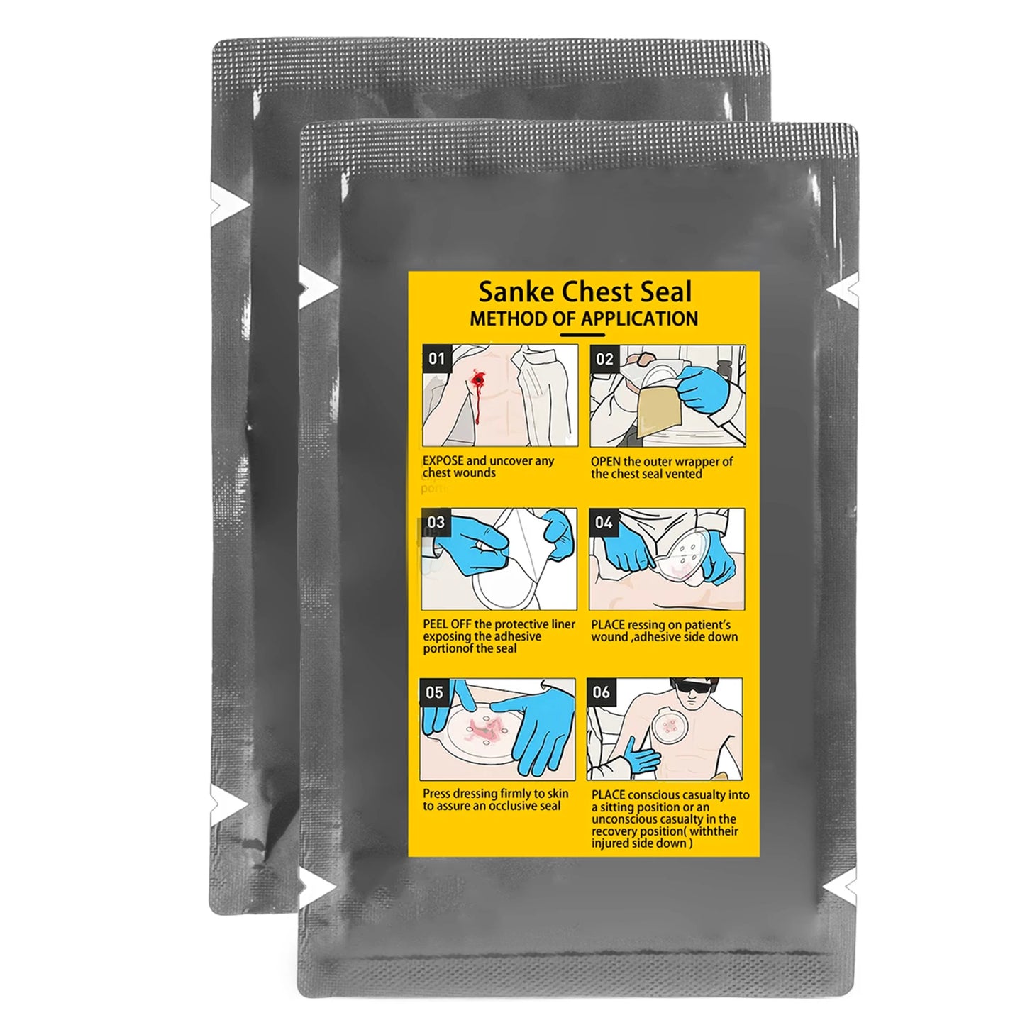 SANKE RESCUE Vent Chest Seal Military Trauma Dressing First Aid Kit Sterile Wound Care Ifak Refill Kit Occlusion band-aid Peaceful Pleasures Health and Wellness 2 pcs