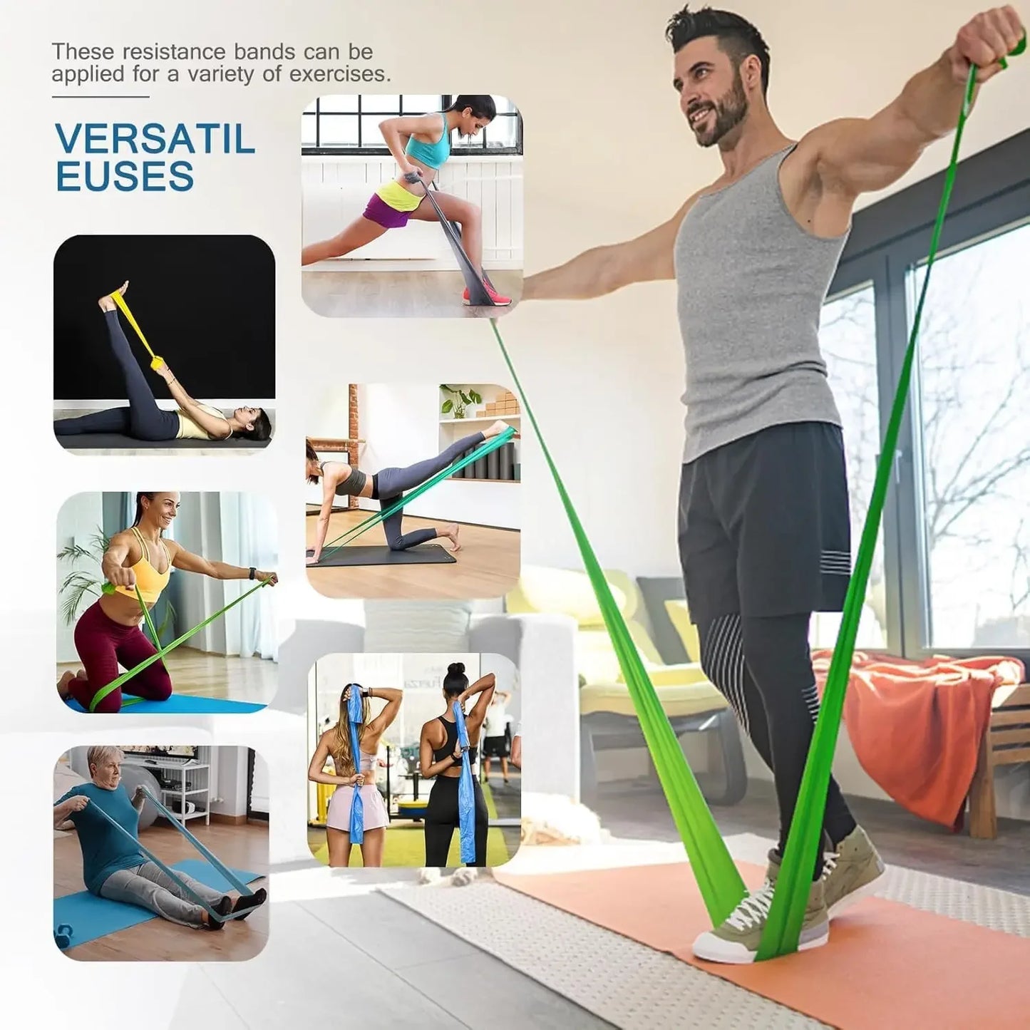 5 Pcs Latex-Free Resistance Bands Set for Pilates, Yoga, Workout - Unisex TPE Material Peaceful Pleasures Health and Wellness