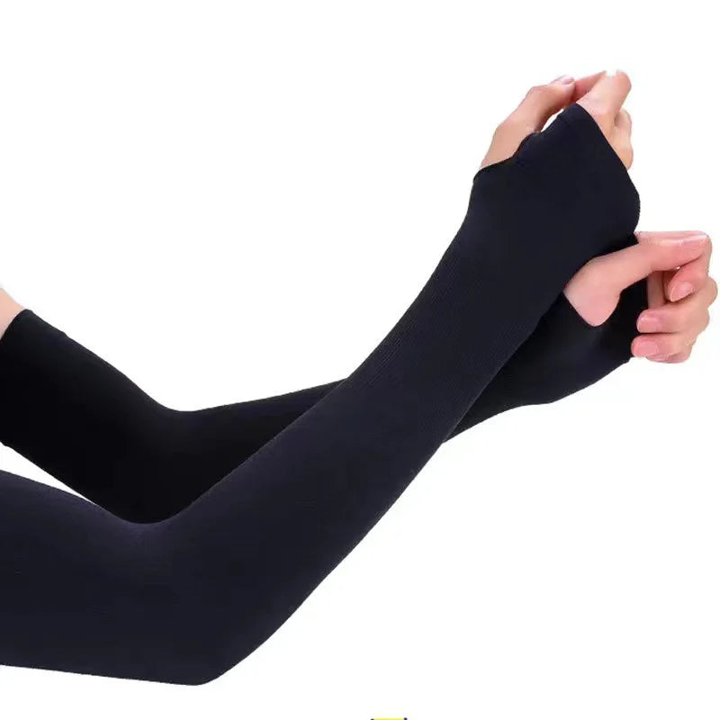 1Pair UV Protection Arm Sleeves for Men Women Summer Driving Sunscreen Ice Silk Cover Hand Protector Half Finger Long Gloves Peaceful Pleasures Health and Wellness Black-Finger-38cm One Size