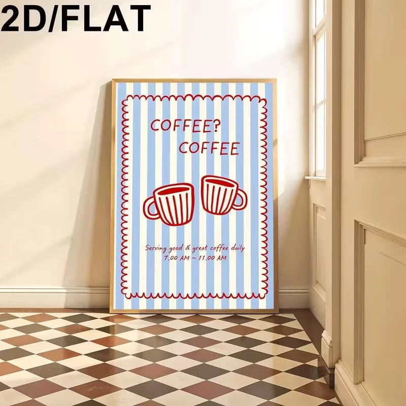Modern Blue Coffee Canvas Wall Art Print | Home & Café Decor