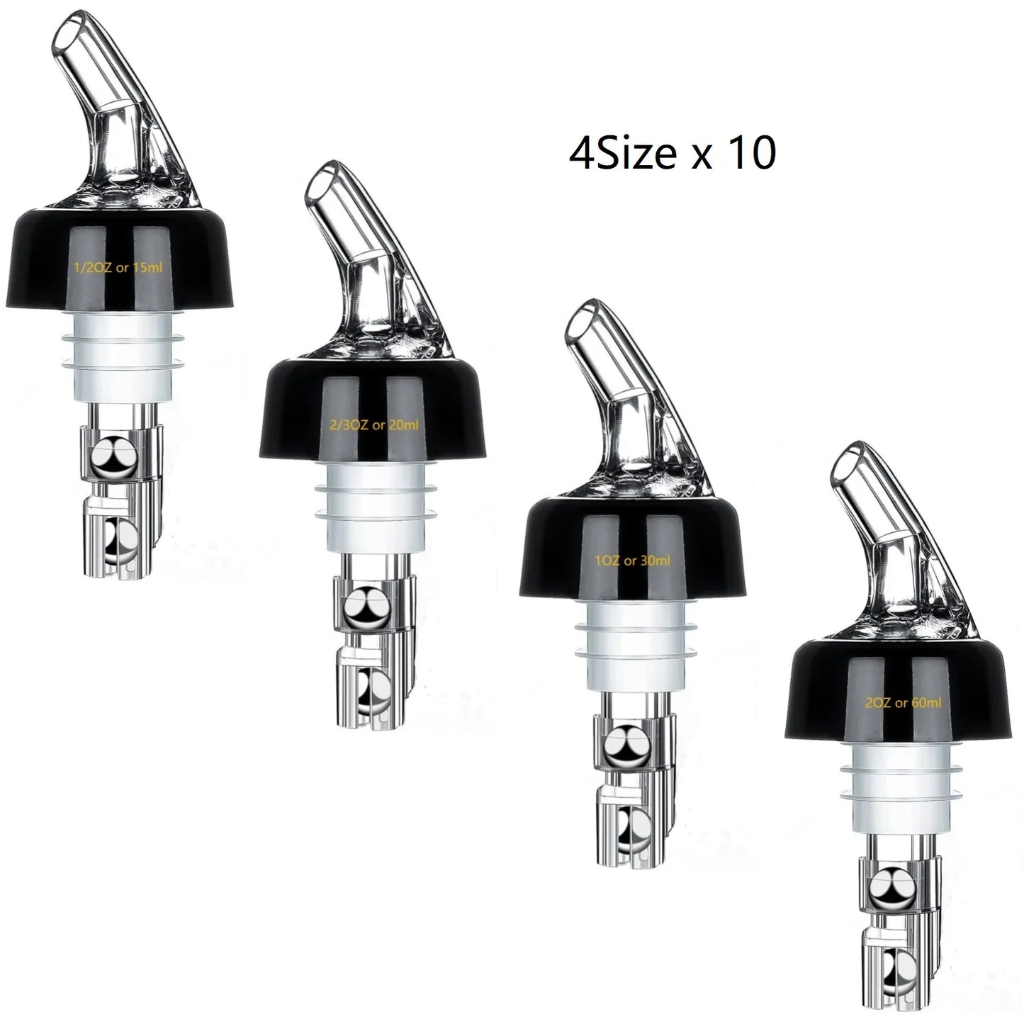 4 Different Measured Bottle Pourer Spouts Liquor Pourers Quick Shot Spirit Driinks Wine Cocktail Whiskey Dispenser Bartender Peaceful Pleasures Health and Wellness 10PCS Per Size
