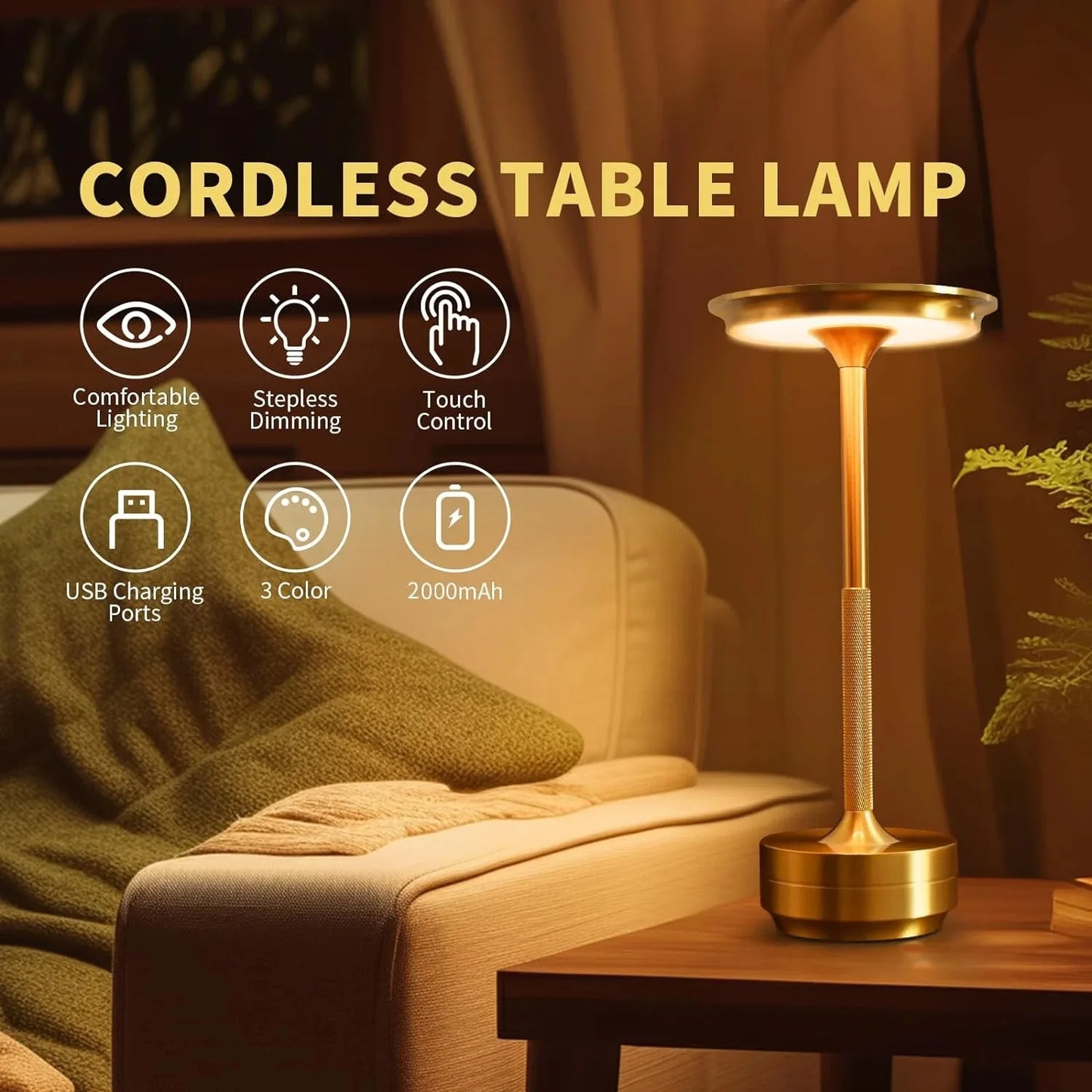 Wierless Simple Charging LED Desk Lamp restaurant Bar Table Lamp Dimming Atmosphere Retro Portable Charging Touch USB Read Lamp Peaceful Pleasures Health and Wellness