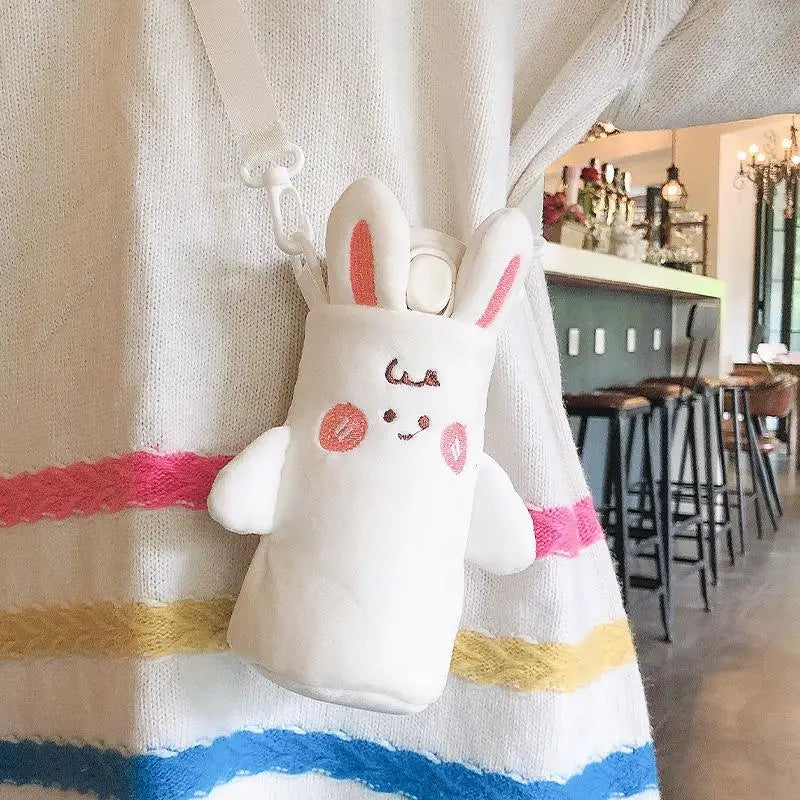 Plush Cartoon Water Bottle Cover – Insulated Portable Sleeve