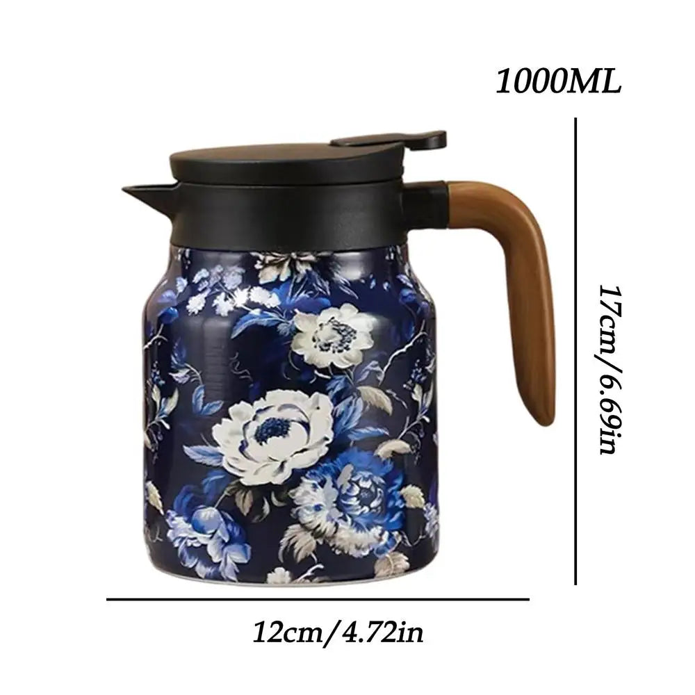 Vintage Floral Stainless Steel Teapot with Strainer | 1L