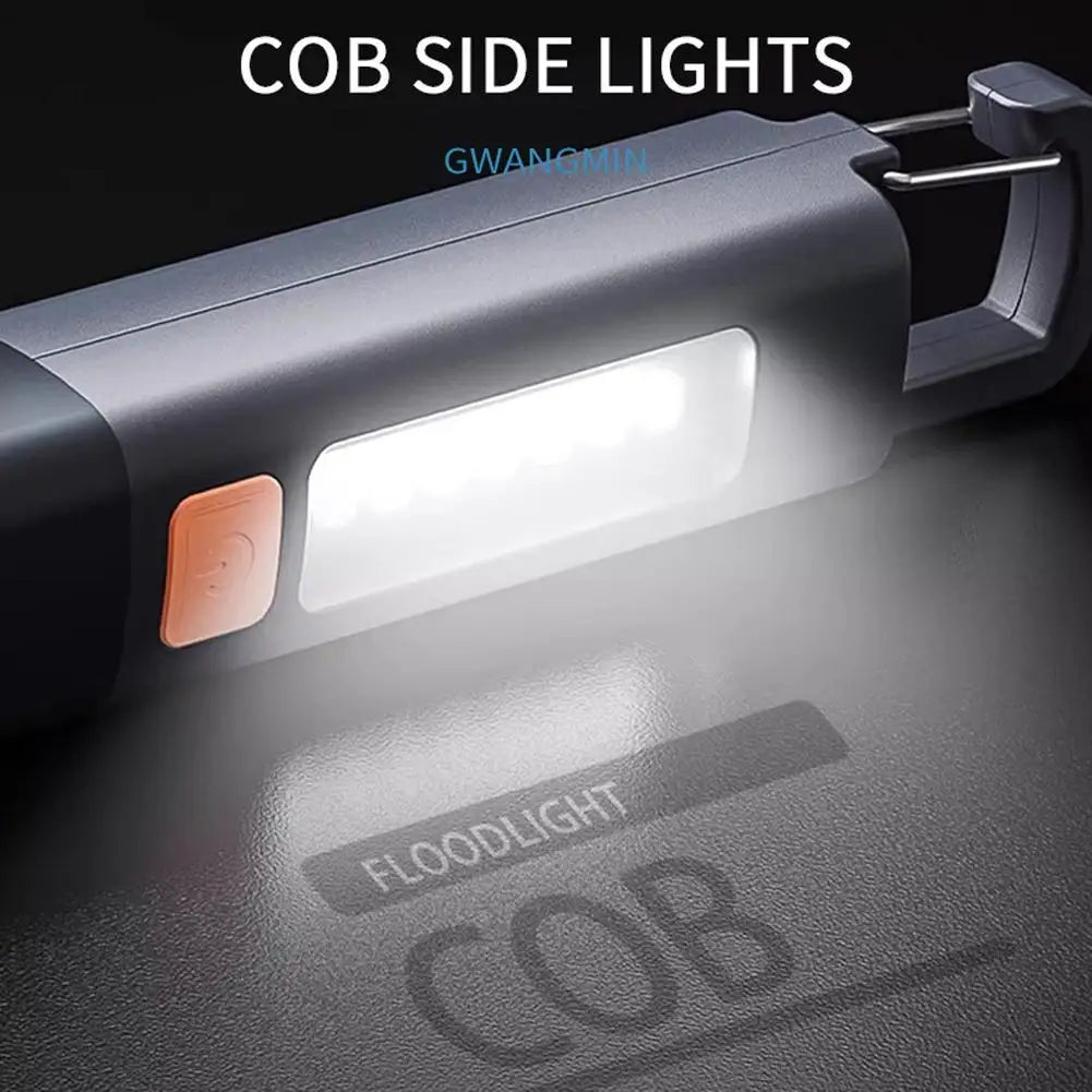 COB LED Camping Flashlight with Hook | USB Rechargeable Torch