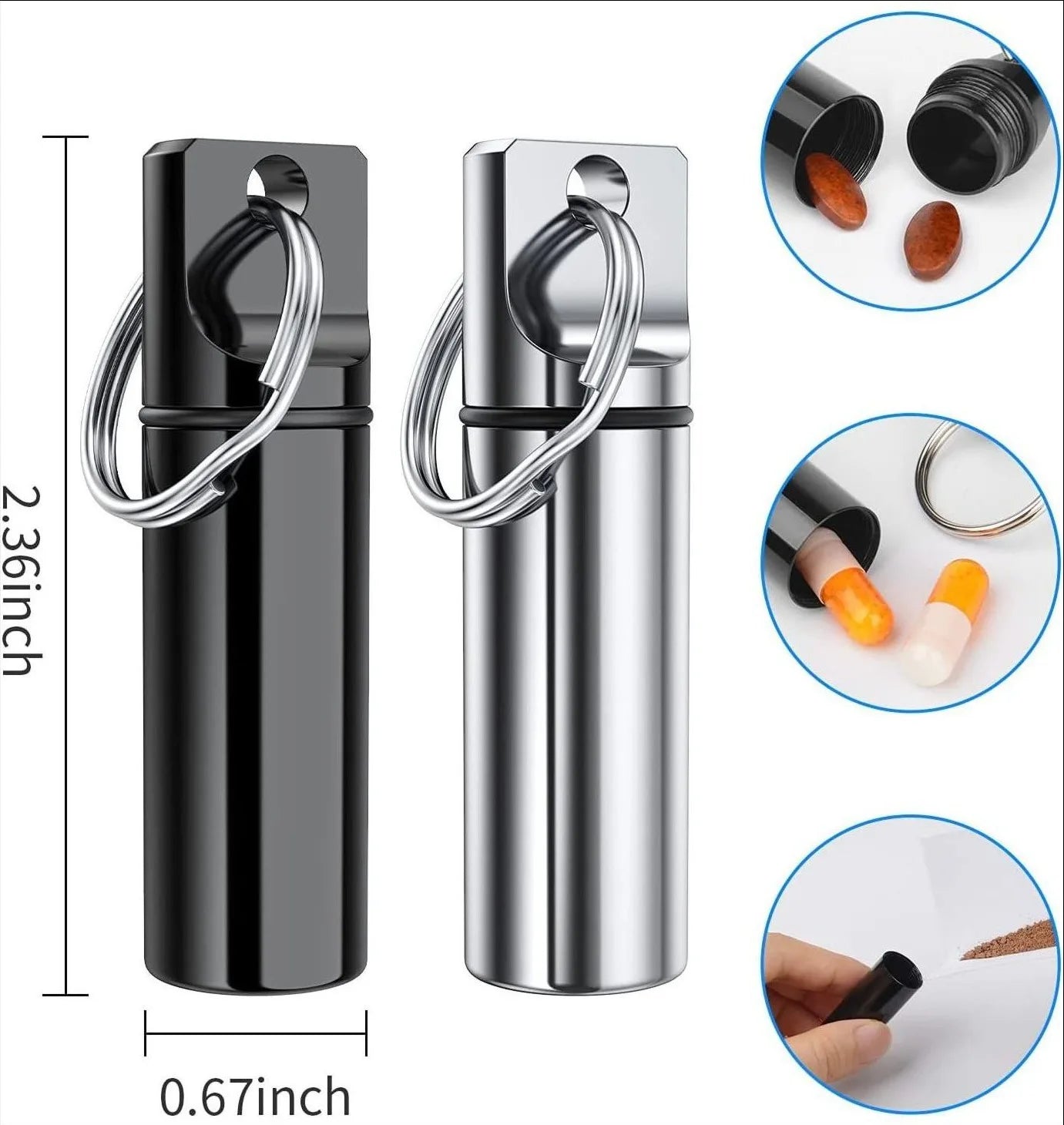Waterproof Aluminum Pill Box Keychain Carabiner | Travel Case