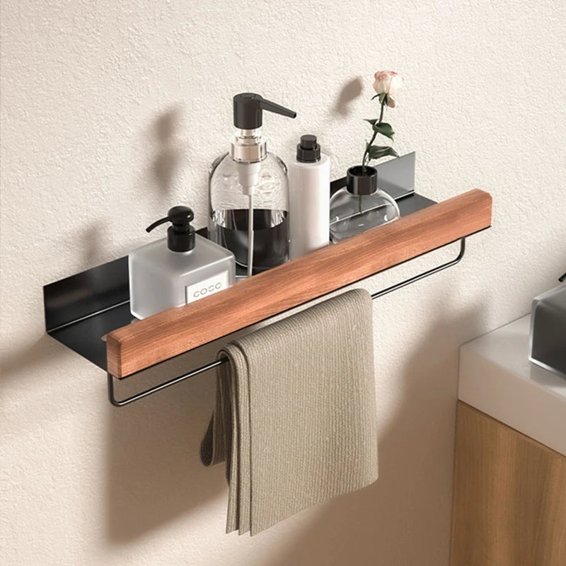 Wood & Aluminum Corner Shower Shelf | Wall-Mounted Organizer Corner Shower Shelf Peaceful Pleasures Health and Wellness