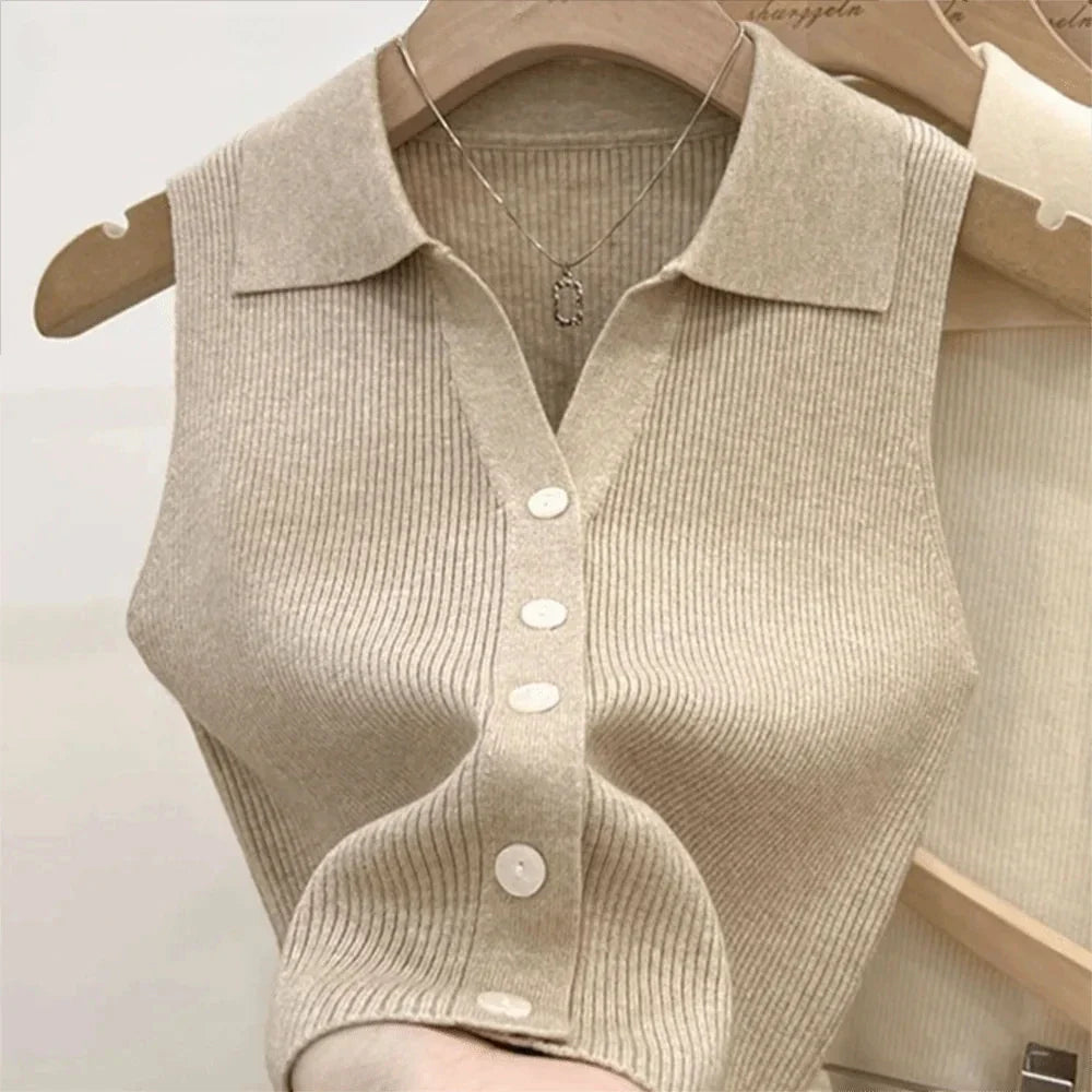 Women's Ice Silk Slim Fit Sleeveless Vest | Summer Knit Top
