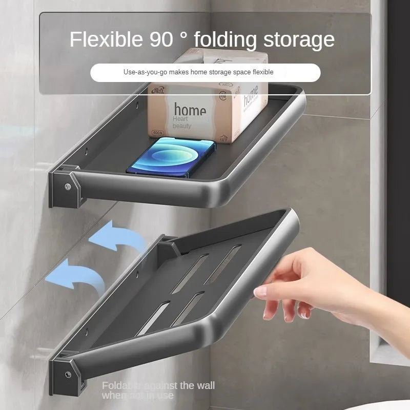 Foldable Aluminium Bathroom Shelf | No-Drill Wall Organiser
