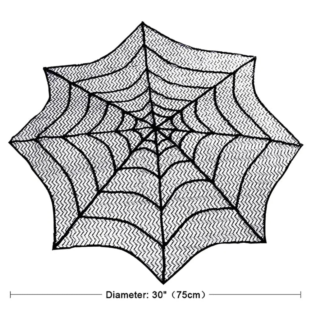 Halloween Black Lace Tablecloth – Spider Web & Bat Table Cover