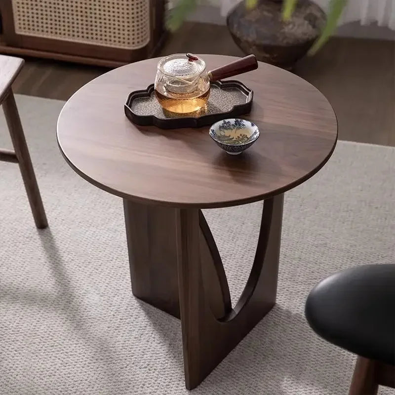 Nordic Round Coffee Table Solid Wood Sofa Side Table Black Walnut Bedside Desk Minimalist Living Room Furniture for Small Spaces Peaceful Pleasures Health and Wellness Walnut 50X50X50CM