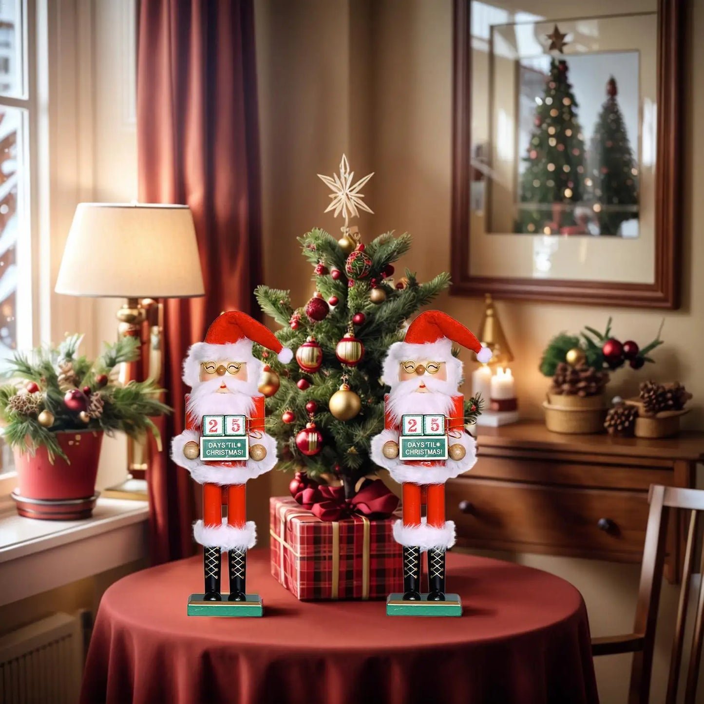 14.96" Wooden Santa Nutcracker Christmas Decor & Countdown Christmas Nutcracker Figurine Peaceful Pleasures Health and Wellness