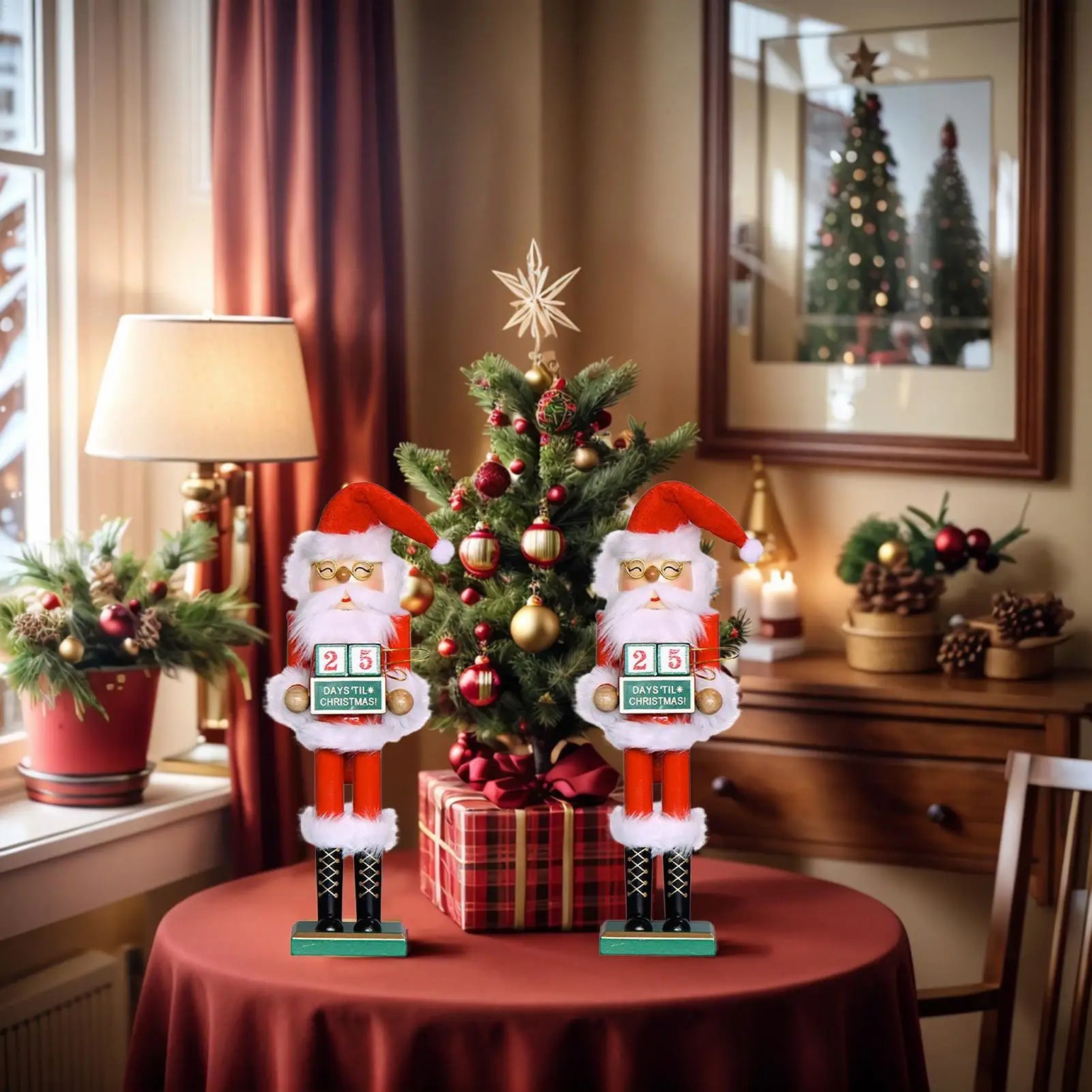 14.96" Wooden Santa Nutcracker Christmas Decor & Countdown Christmas Nutcracker Figurine Peaceful Pleasures Health and Wellness