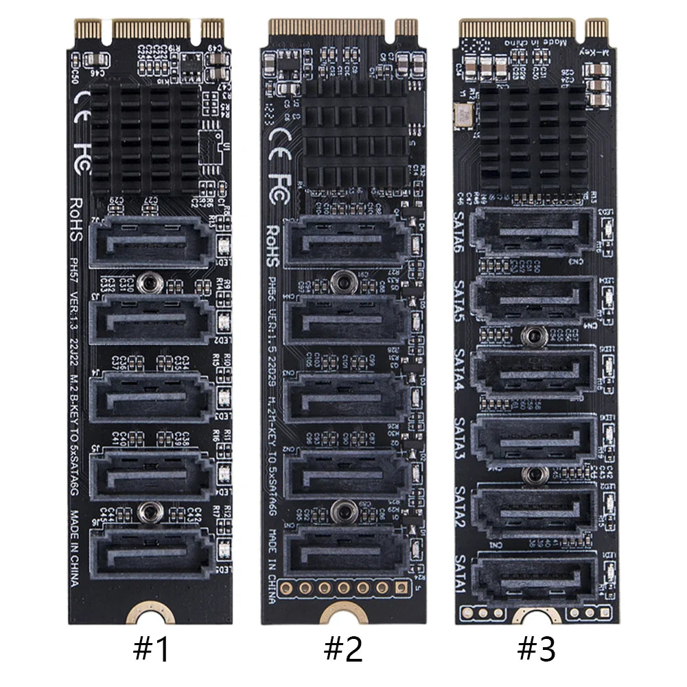 M.2 M-Key to SATA 3.0 Riser Card – 5/6 Port PCIe Adapter