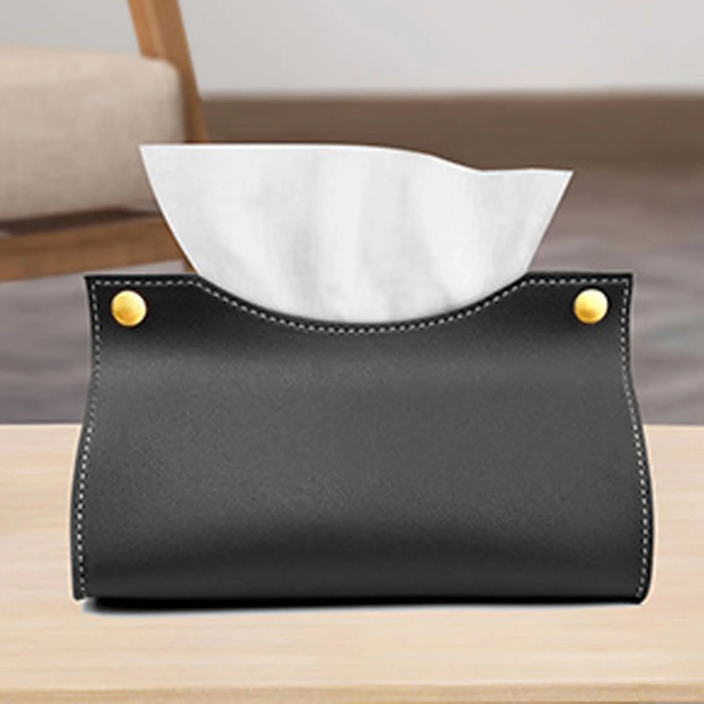 Tissue Box Holder Home Living Room Coffee Table Desktop Simple Napkin Box Kitchen Storage Paper Box PU Leather Organizers Peaceful Pleasures Health and Wellness Black