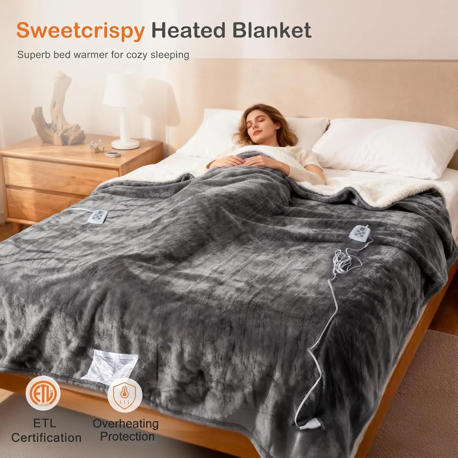 Twin Electric Heated Blanket – 10 Levels, Flannel & Sherpa Peaceful Pleasures Health and Wellness