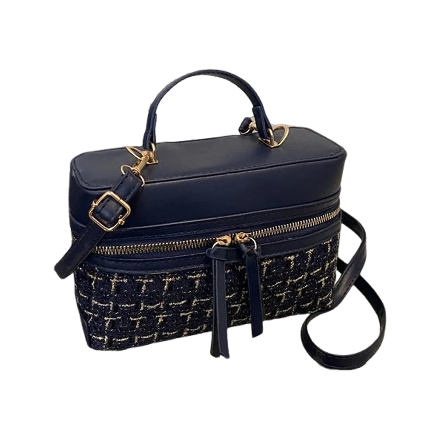 Woolen Material Small Square Bag With Chain Strap For Women Stylish Plaid Design Handbag Peaceful Pleasures Health and Wellness Blue