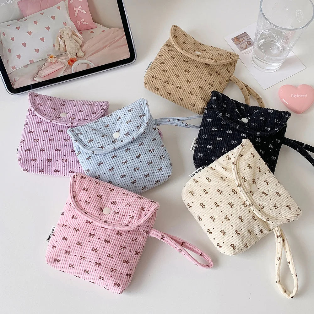 Cartoon Bow Sanitary Napkin Storage Bag Girl's Portable Carrying