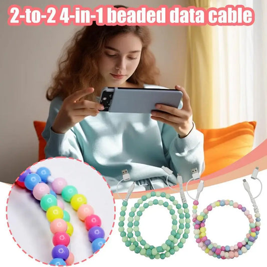 4-in-1 PD3.0 Beaded Charging Cable – USB-C & 8-Pin Fast Sync Multi-Device Charging Cable Oasis Select