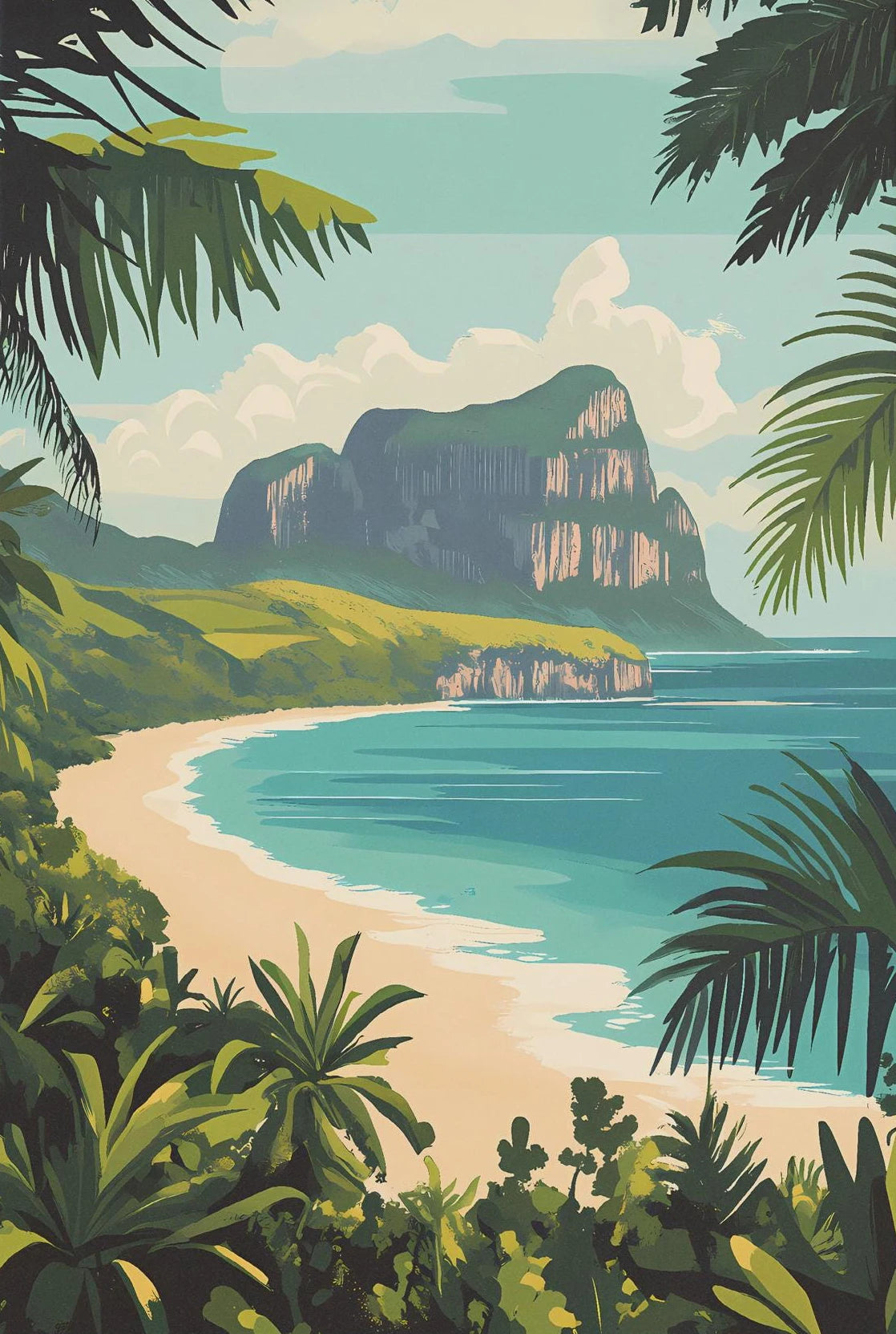 (1pc frameless)Summer Coastal Town Palm Tree Beach Dolphin Sailboat Tropical Fruit Cartoon Poster Canvas Paintings Wall Art P Peaceful Pleasures Health and Wellness 18 20x30cm Unframed
