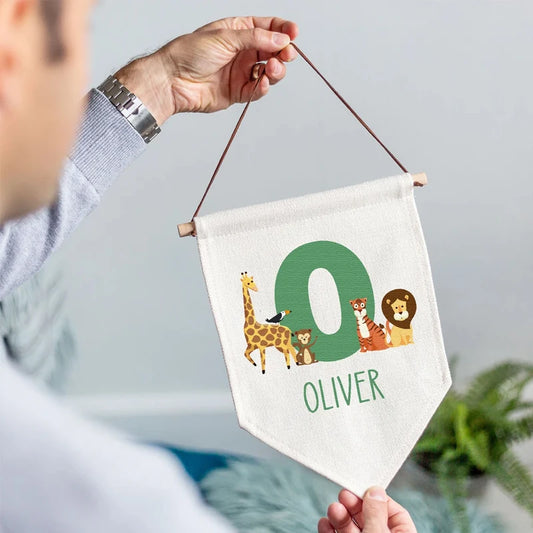 Personalised Jungle Animal Pennant Flag | Kids Nursery Wall Decor Personalised Wall Banner Peaceful Pleasures Health and Wellness