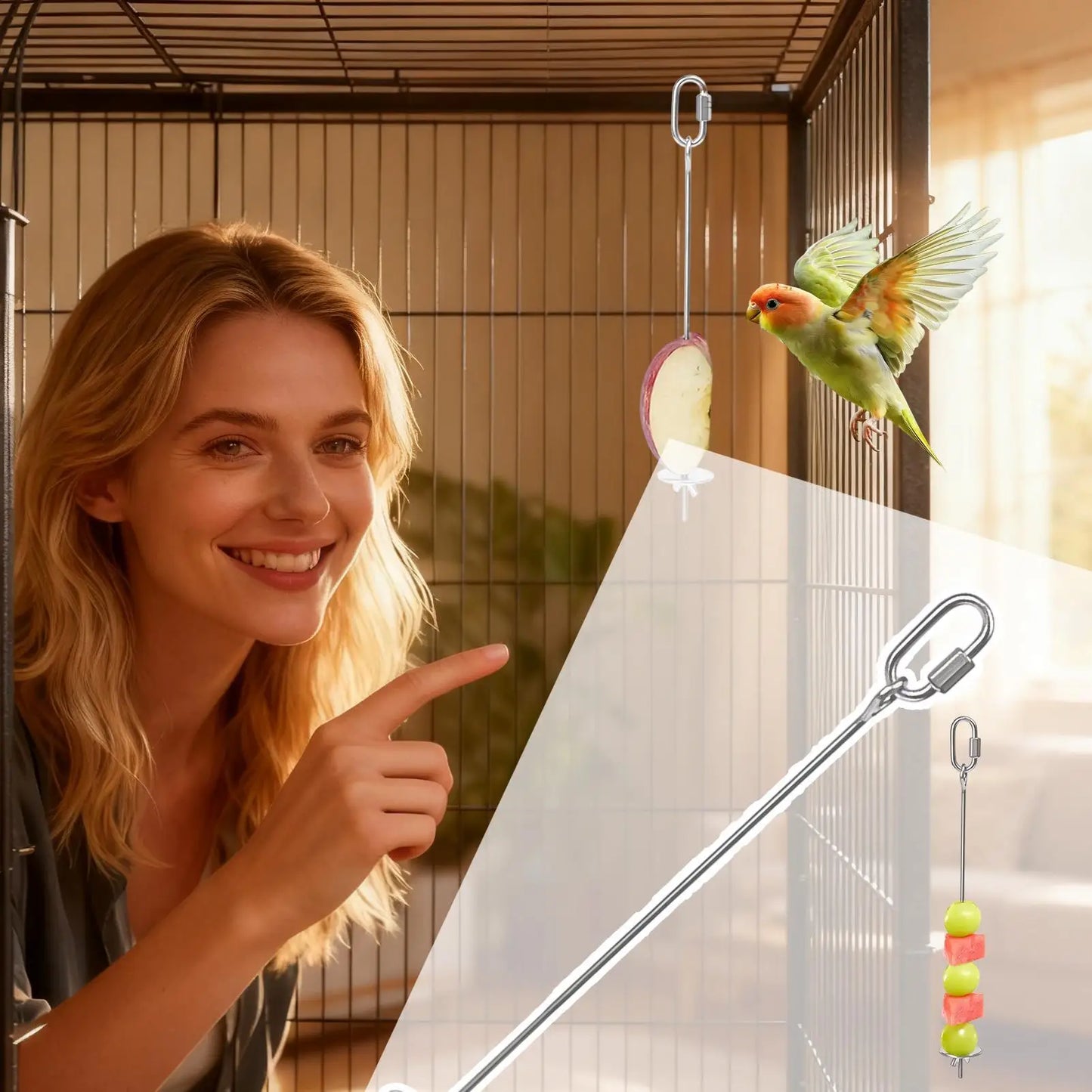 Stainless Steel Bird Fruit Skewer | Parrot Cage Feeder Toy