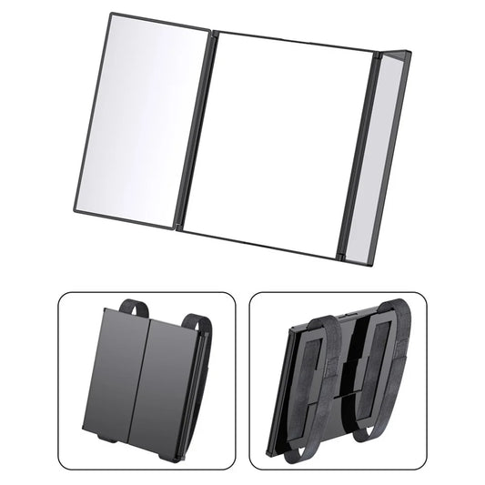 Black Portable 3-Way 360-Degree Folding Mirror Haircut Shaving Makeup Peaceful Pleasures Health and Wellness