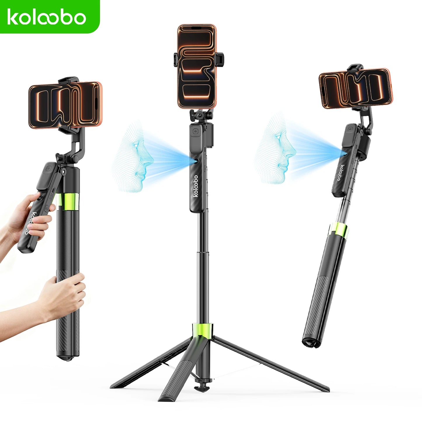 AI Face Tracking Selfie Stick Tripod 74" Bluetooth 360° Peaceful Pleasures Health and Wellness black
