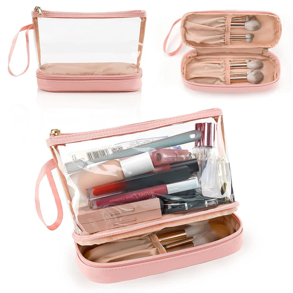 Transparent PVC Makeup Bag | Double-Layer Travel Wash Bag