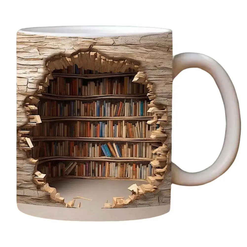 3D Bookshelf Mug Coffee Cup With Creative Design Peaceful Pleasures Health and Wellness 301-400ml B