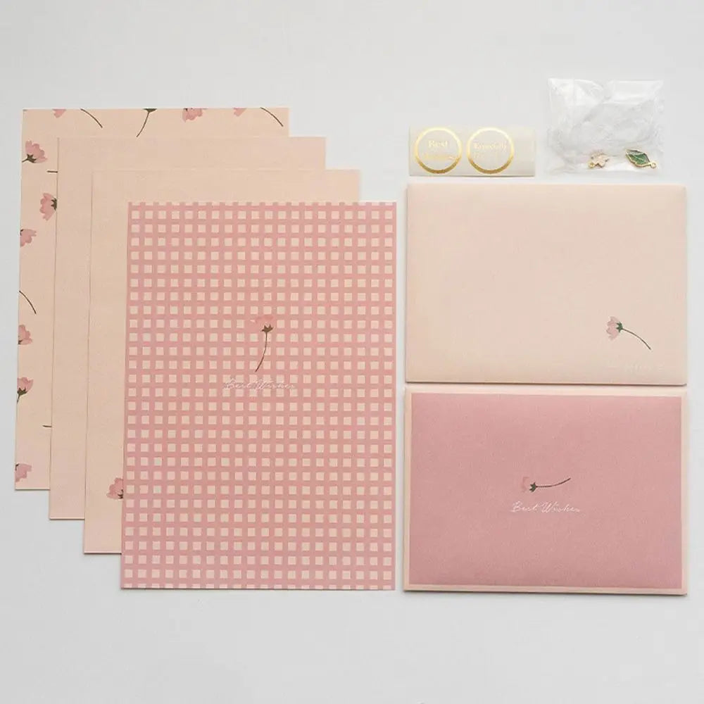 Gift Card Flowers Floral Envelopes with Stickers Greeting Letter Pads Kawaii DIY Postcard Letter Writing Paper Wedding Party Peaceful Pleasures Health and Wellness Pink