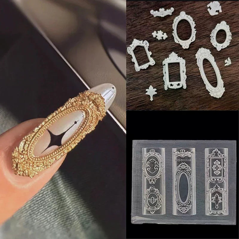 European Retro Photo Frame Shape Silicone Nail Mold Nail Stamping Nails DIY Nail Salon Design Stereoscopic Manicure Art Tool Peaceful Pleasures Health and Wellness