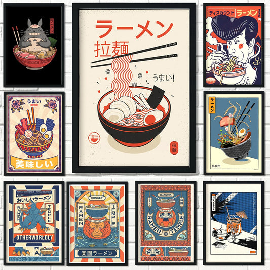 Kawaii Japan Ramen Sushi Vintage Canvas Wall Art Poster Canvas Wall Art Peaceful Pleasures Health and Wellness