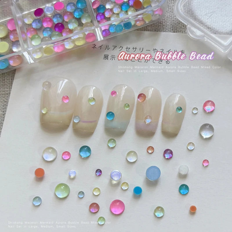 Colorful Mermaid Bubble Bead Half Round Flat Bottom Shiny Aurora Size Mixed Candy Color Nail Art Accessories Decoration Manicure Peaceful Pleasures Health and Wellness